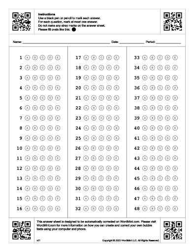 Bubble test answer sheet